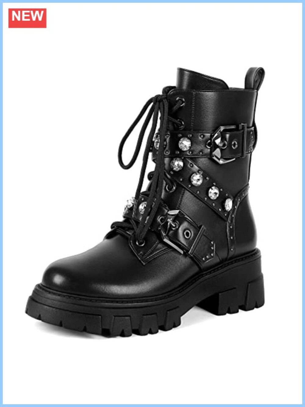 Women's Combat Boots Faux Fur Lined Ankle Booties Chain Buckle Lug Sole